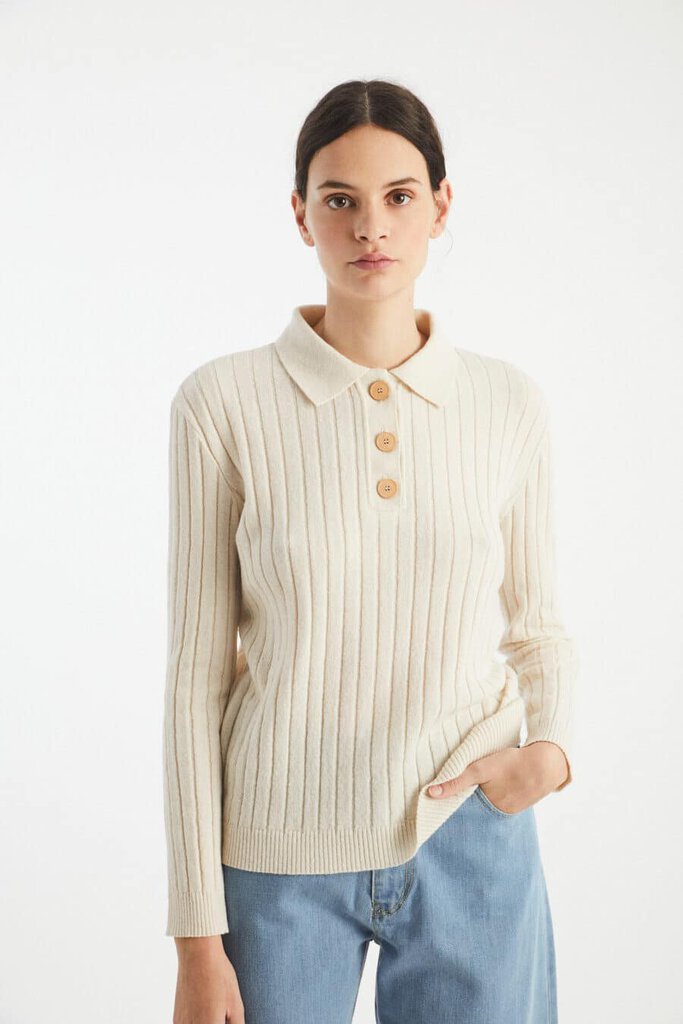 Rita Row - Cream Cashmere-blend Knit Polo - Large