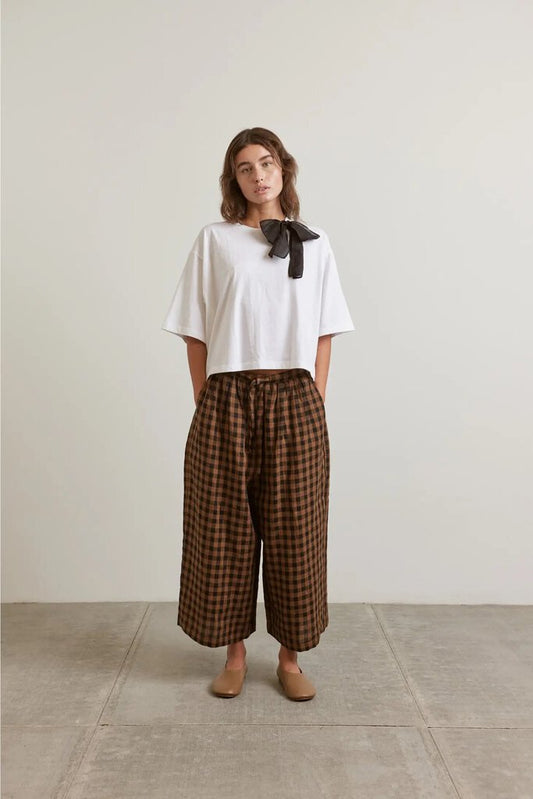 a mente - Ink + Copper Checkered Linen Pants - Medium/Large