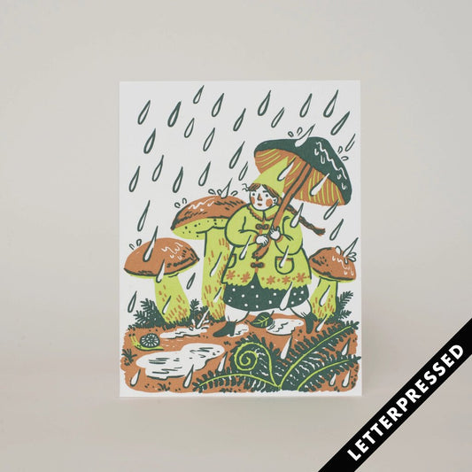 Phoebe Wahl - Letterpress Greeting Card - Rain Walk