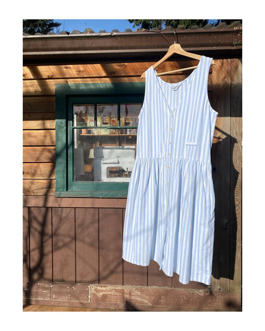 Blue Velvet Collective - Vintage Seaside Stripe Button-front Midi Dress - Large